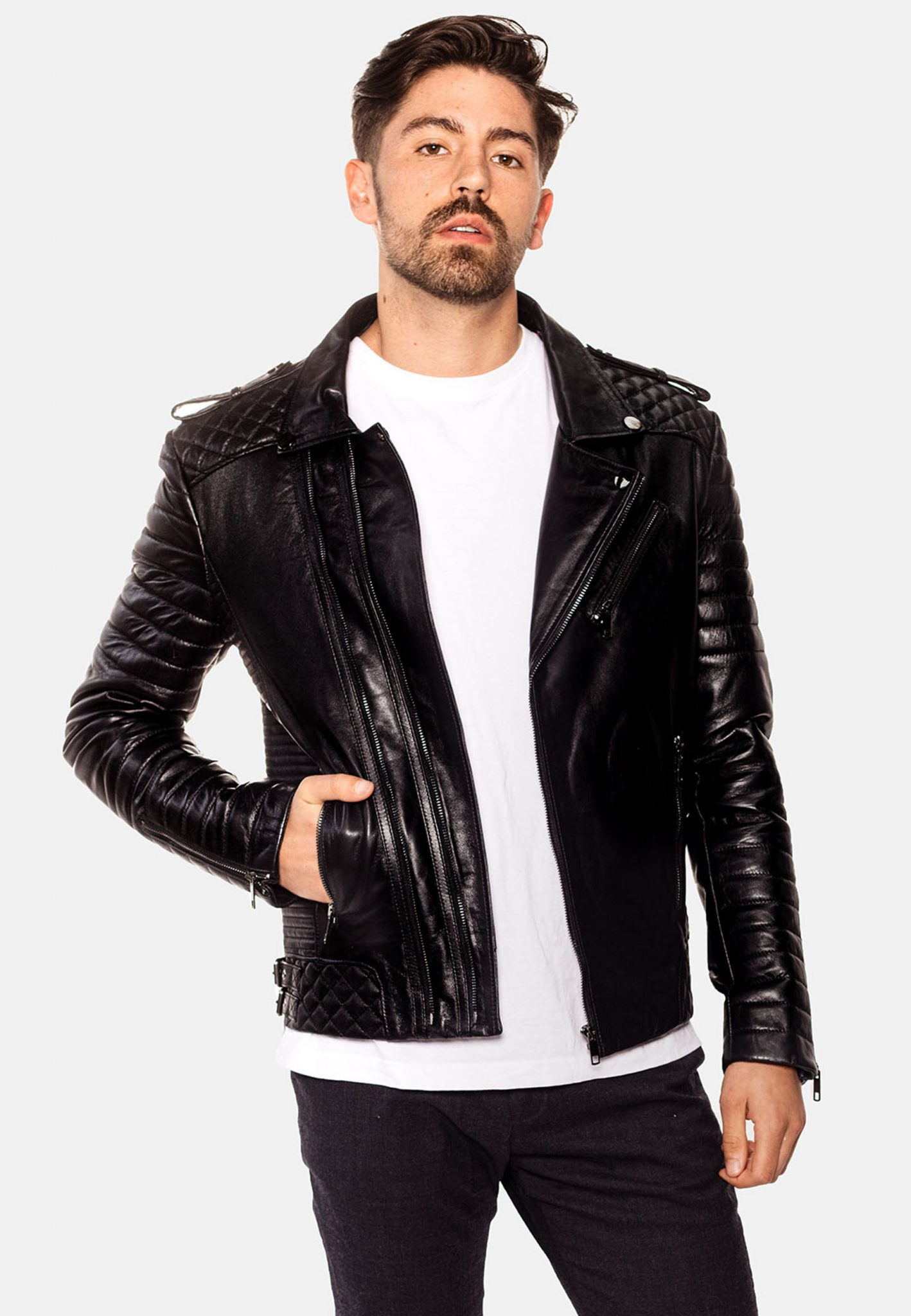 THOR PERFECTO LEATHER JACKET DARK SILVER – SILK EDITION – LEATHER HYPE