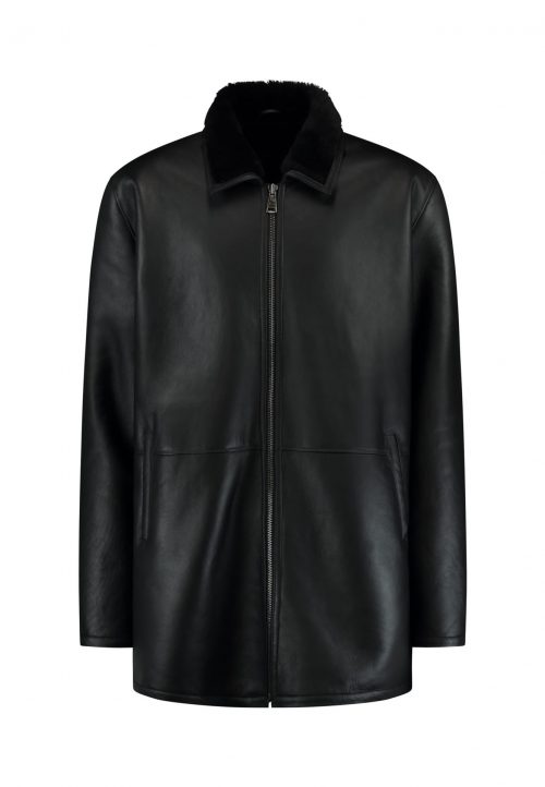 Manteau Shearling à doublure en peau lainée APPOLLO – manteau d’hiver – noir